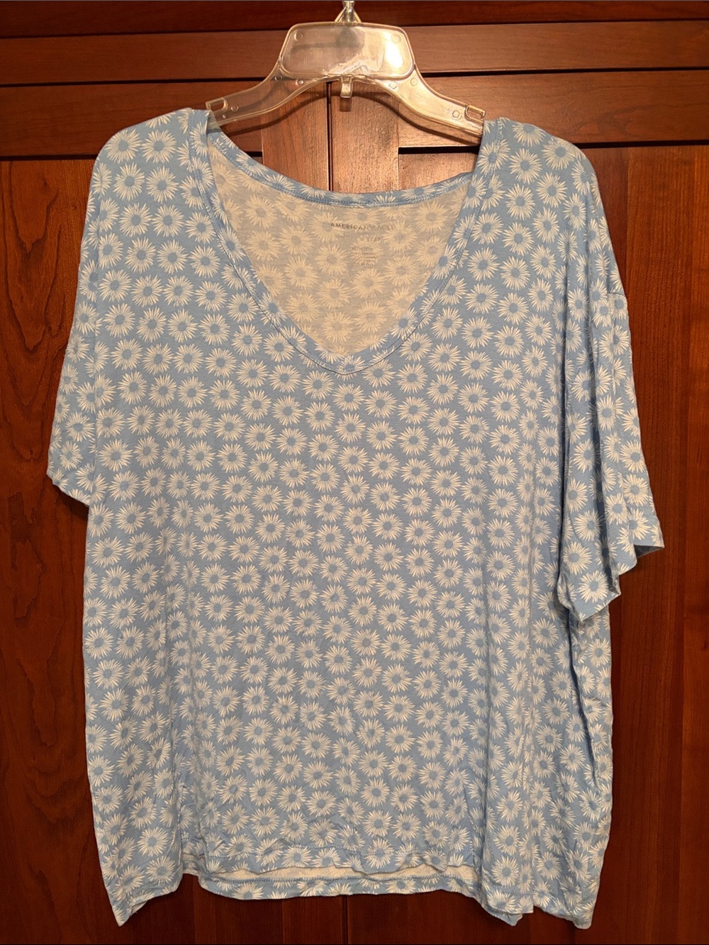 American Eagle Outfitters Light Blue Daisy V‑Neck Tee